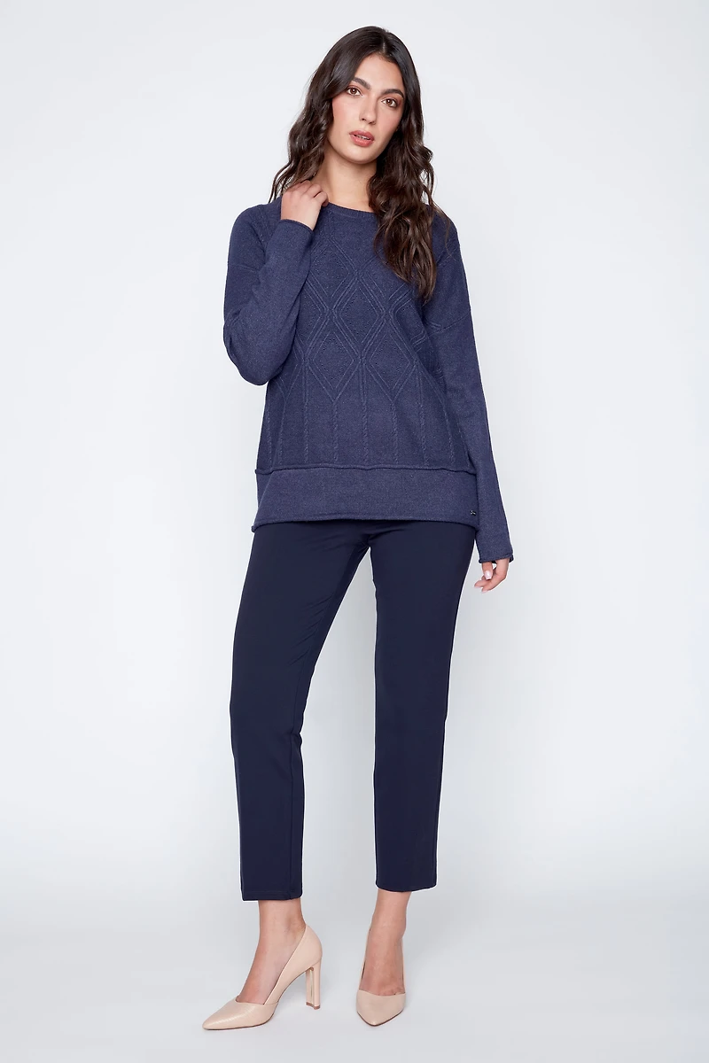 Diamond pattern cable knit sweater