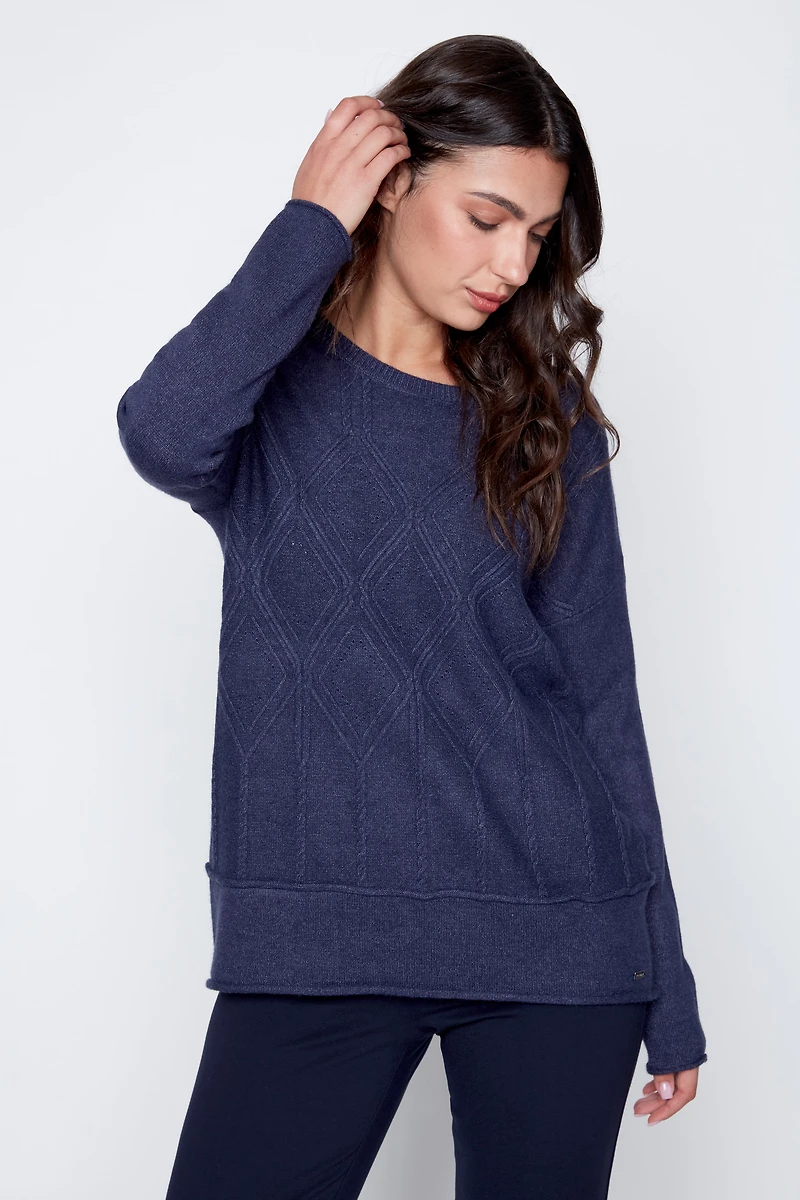Diamond pattern cable knit sweater