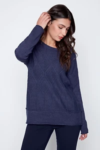 Diamond pattern cable knit sweater