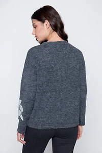 Sequin embroidery floral applique sweater