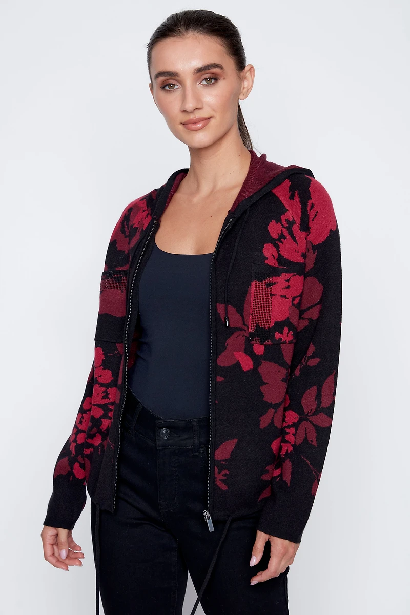 Le cardigan à capuche fleuri
