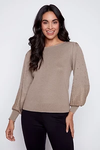 Boat neck puff sleeve sweater
