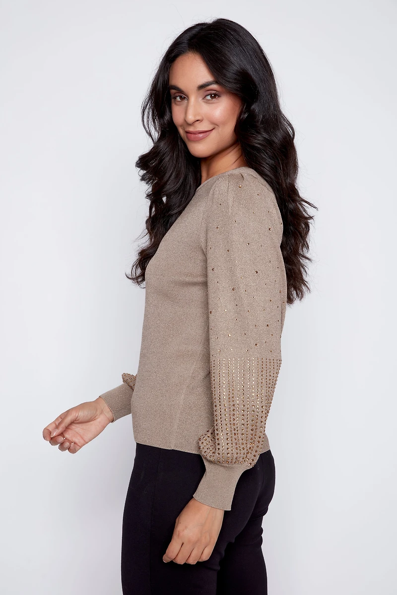Boat neck puff sleeve sweater