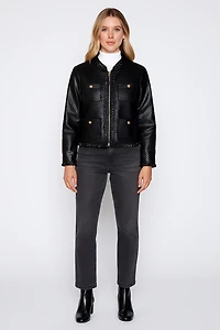 Ruffle trim pleather jacket