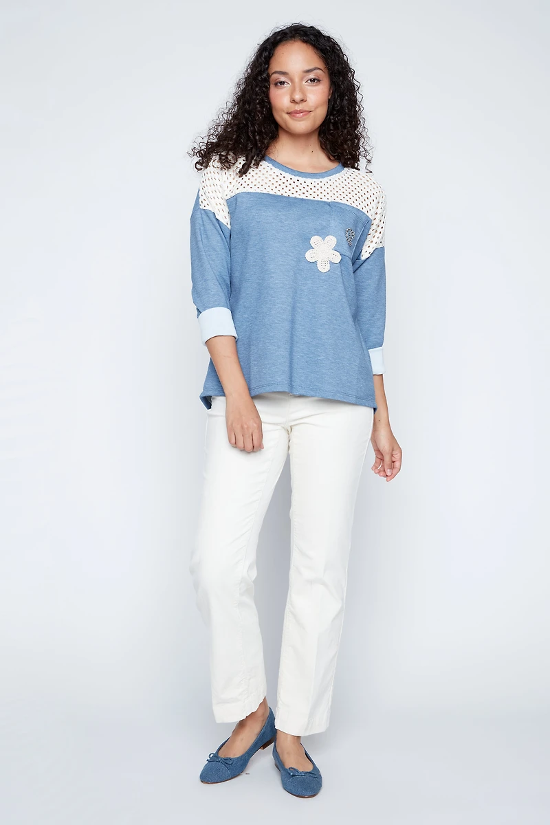 Crochet yoke sweater