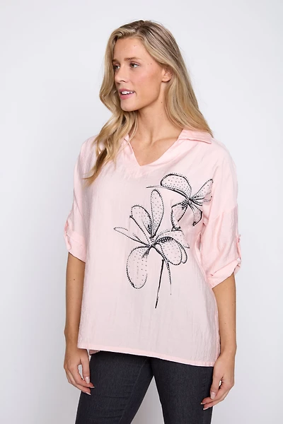 Rhinestone flower blouse