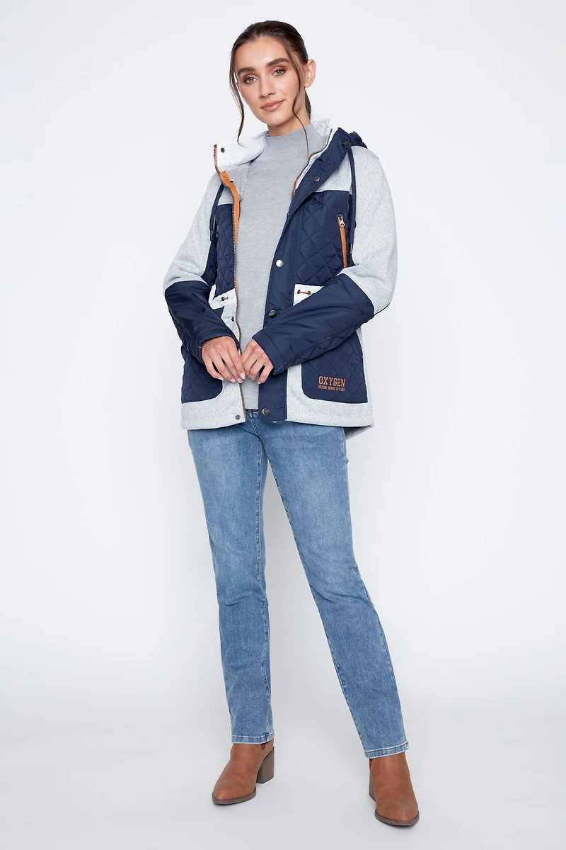 Color block mix media quilt jacket