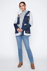 Color block mix media quilt jacket