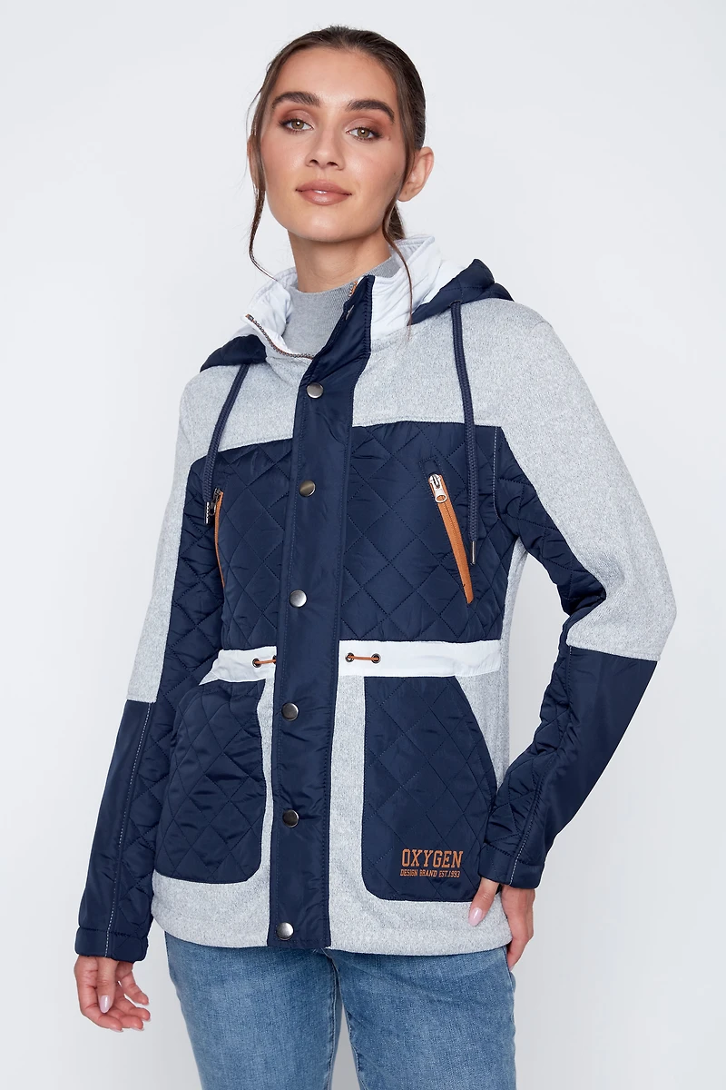 Color block mix media quilt jacket