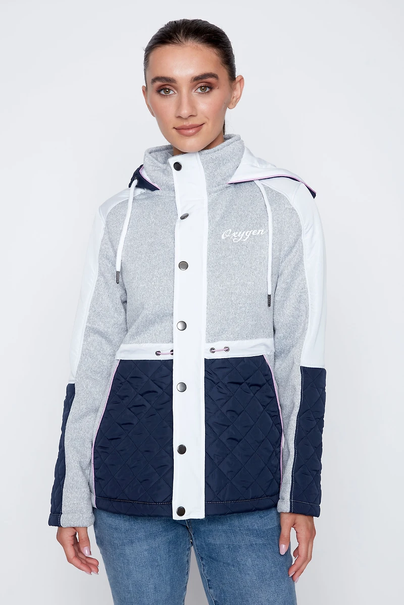 Color block mix media quilt jacket