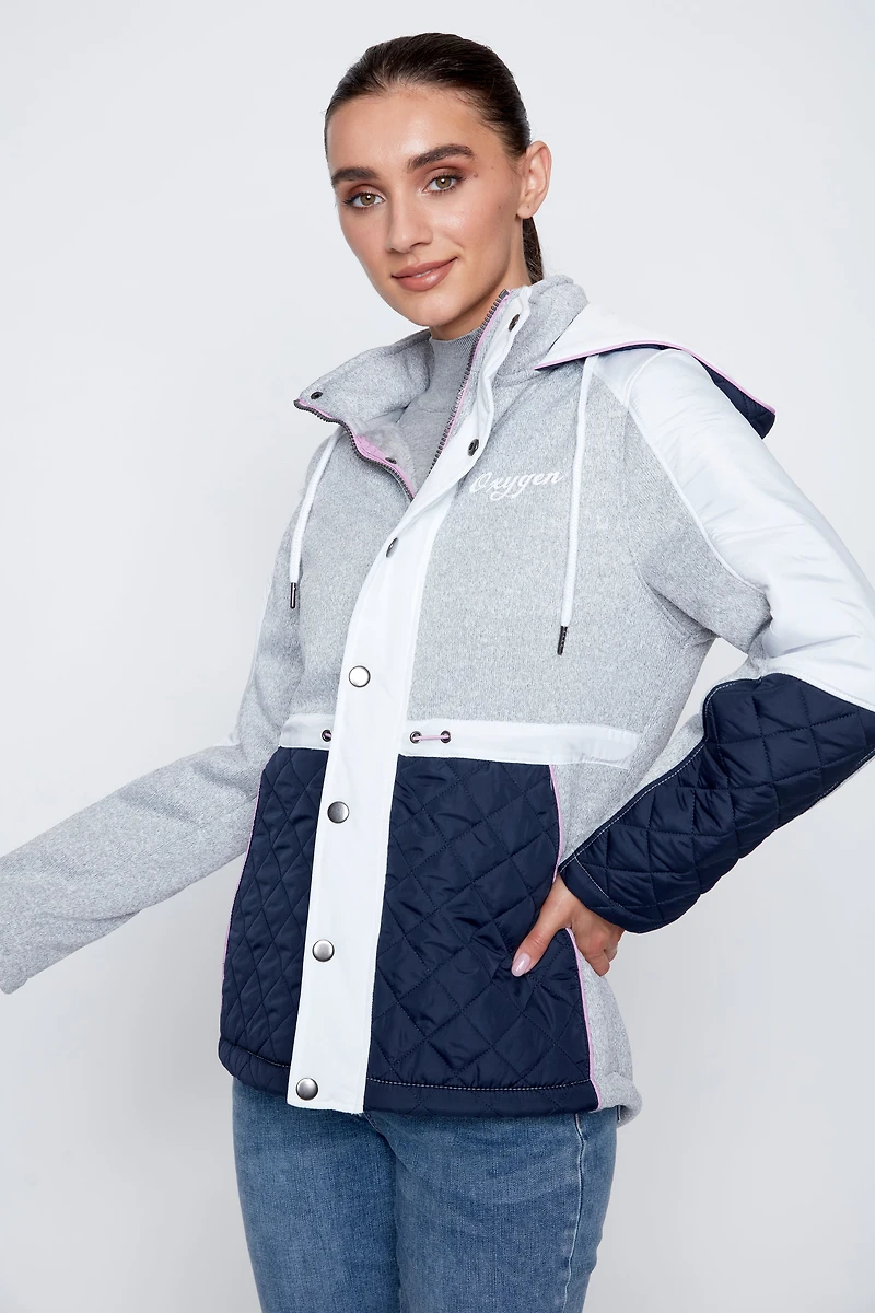 Color block mix media quilt jacket