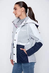 Color block mix media quilt jacket