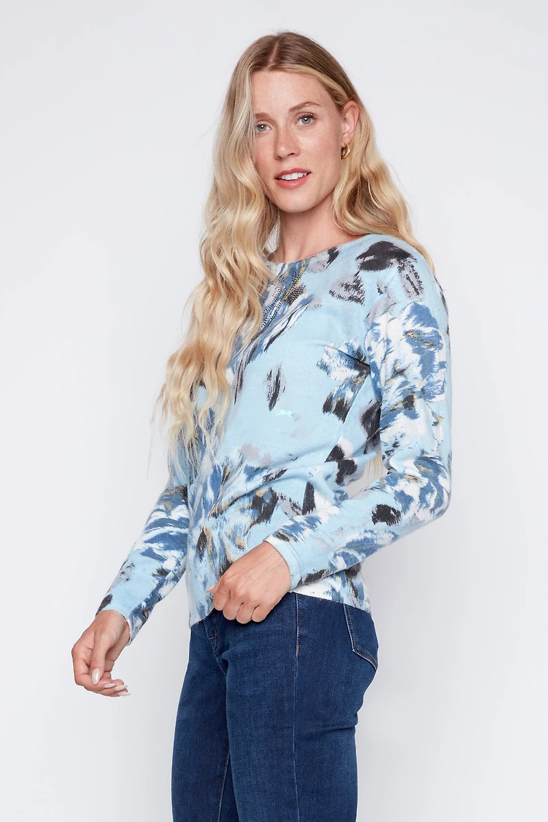 Abstract print sweater with sequin
