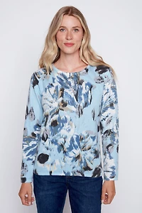 Abstract print sweater with sequin