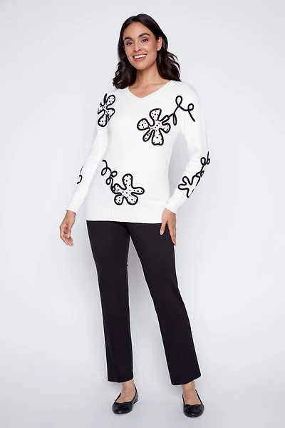 Abstract flower design sweater