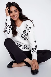 Abstract flower design sweater