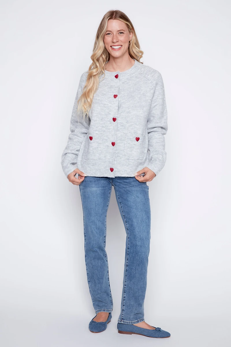 Red hearts button front cardigan