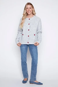 Red hearts button front cardigan
