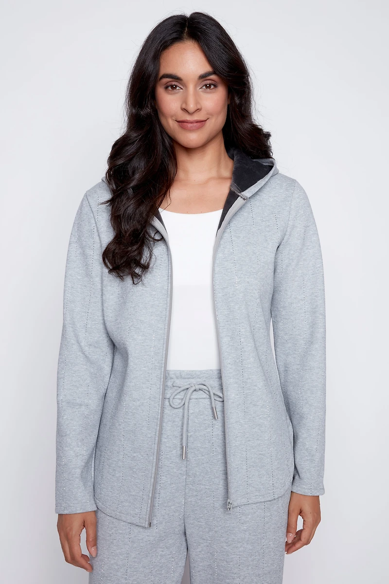 Le sweat à capuche en eponge français avec strass