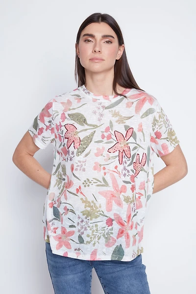 Floral soft knit top