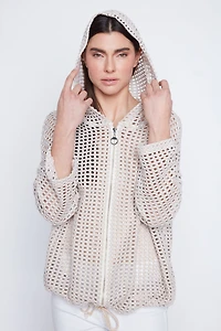 Fishnet hooded cardigan