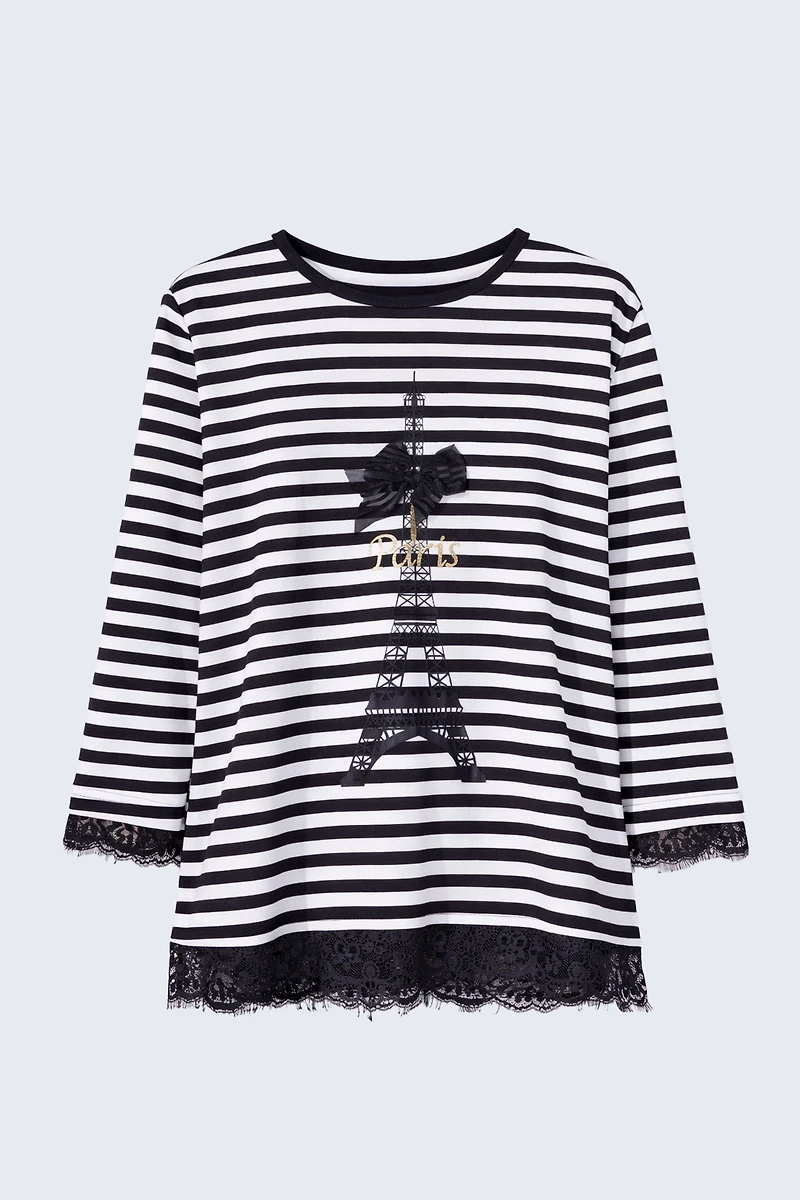 Lace trim Paris t-shirt