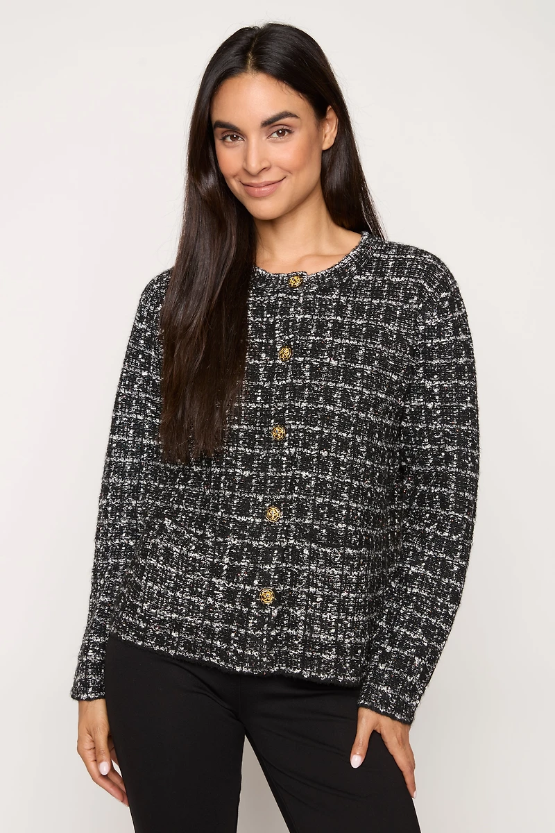 Bouclé Button-Front Jacket