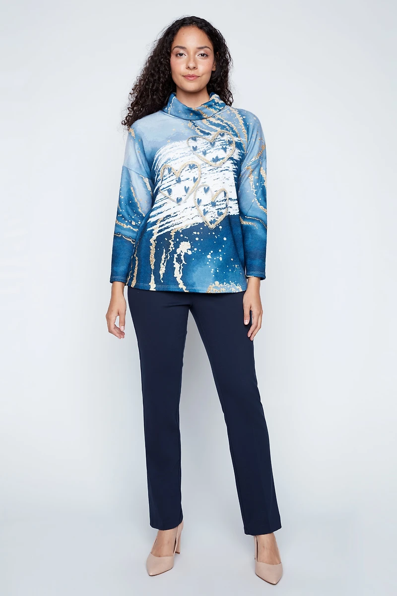 Indigo hearts cowl neck top
