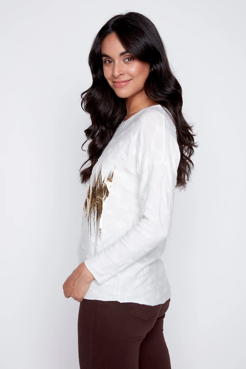 Textured knit foil top