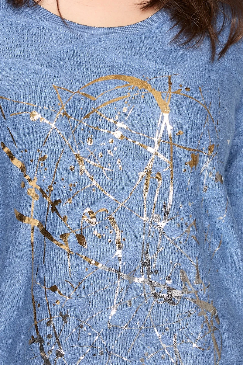Textured Knit Top With Abstract Foil Print