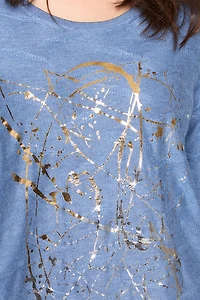 Textured Knit Top With Abstract Foil Print