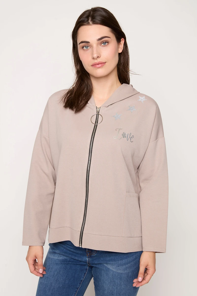 Le sweat à capuchon zippé étoiles métallisées