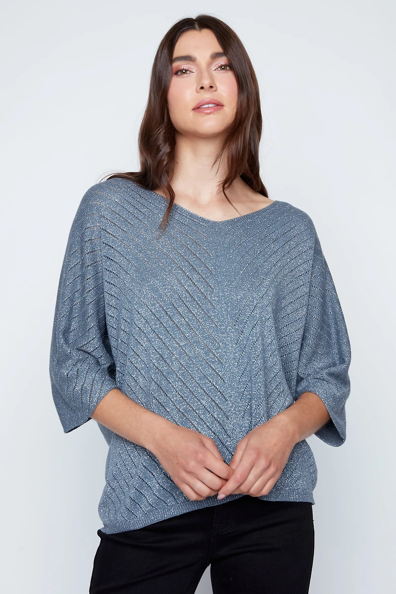 Lurex pointelle sweater