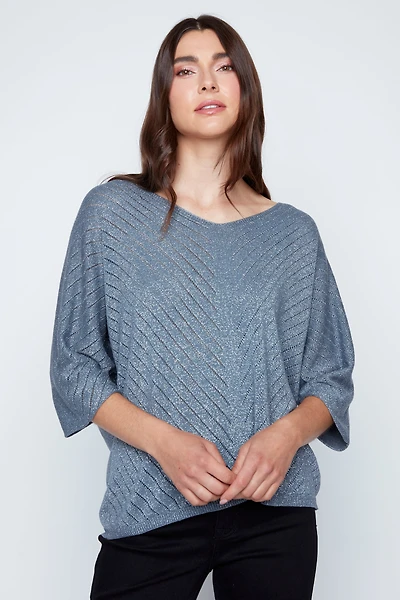 Lurex pointelle sweater