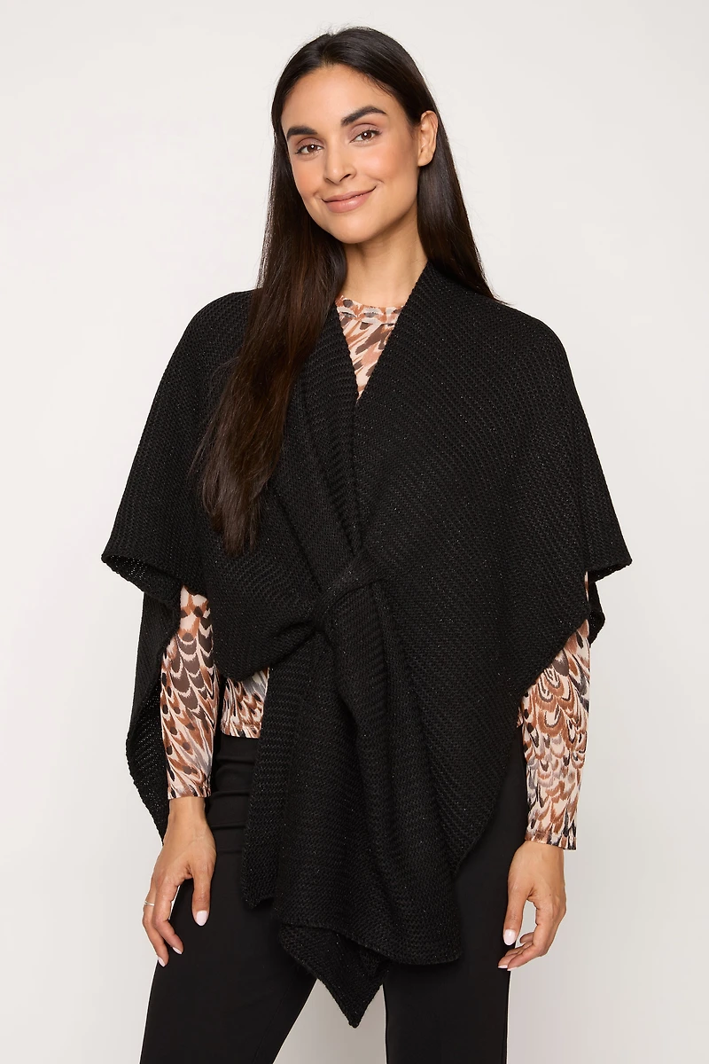Lurex Reverse Stitch Twist Front Knit Cape