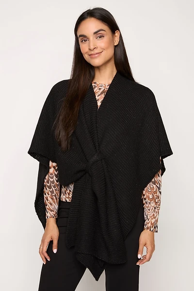 Lurex Reverse Stitch Twist Front Knit Cape