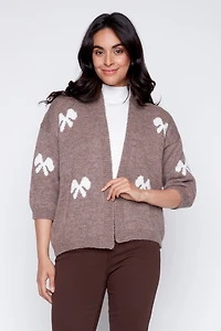 Open front bow design cardigan