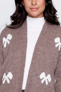 Open front bow design cardigan