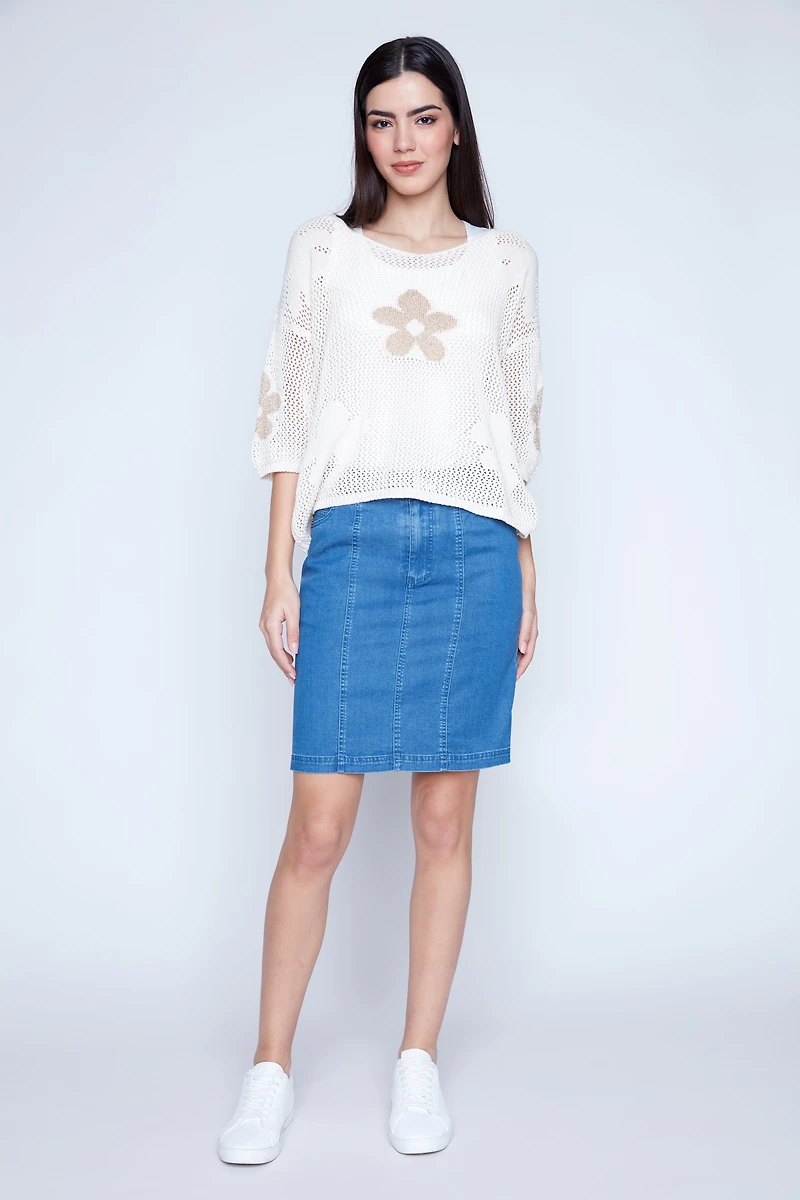 Gold flower print sweater