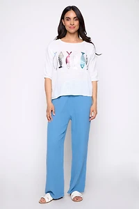 Fish print cotton gauze top