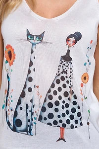 Woman and cat print sweater
