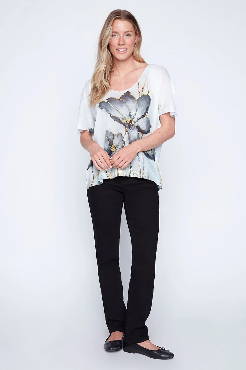 Big floral print light weight sweater