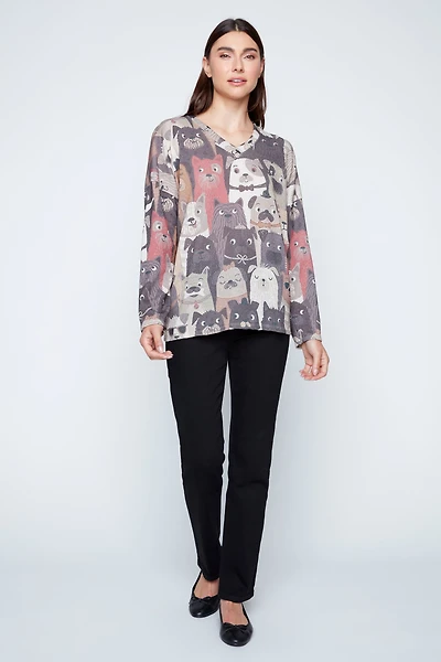 Dog print lurex top