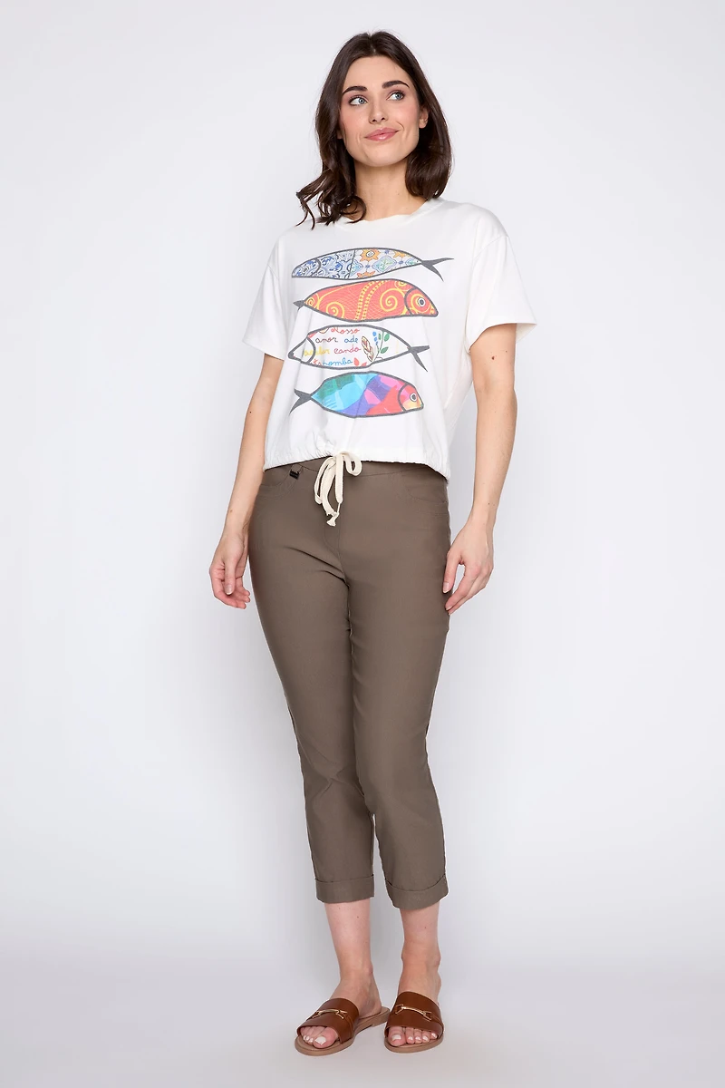 Le t-shirt à imprimé poissons avec cordon de serrage