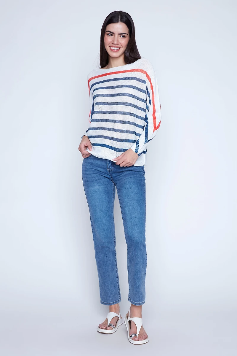 Stripe print knit sweater