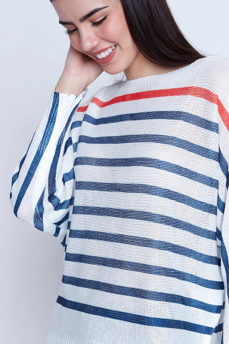 Stripe print knit sweater