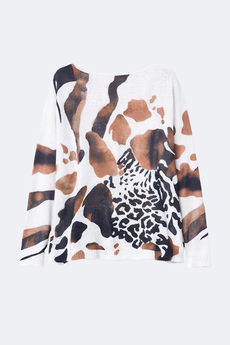 Animal print knit sweater