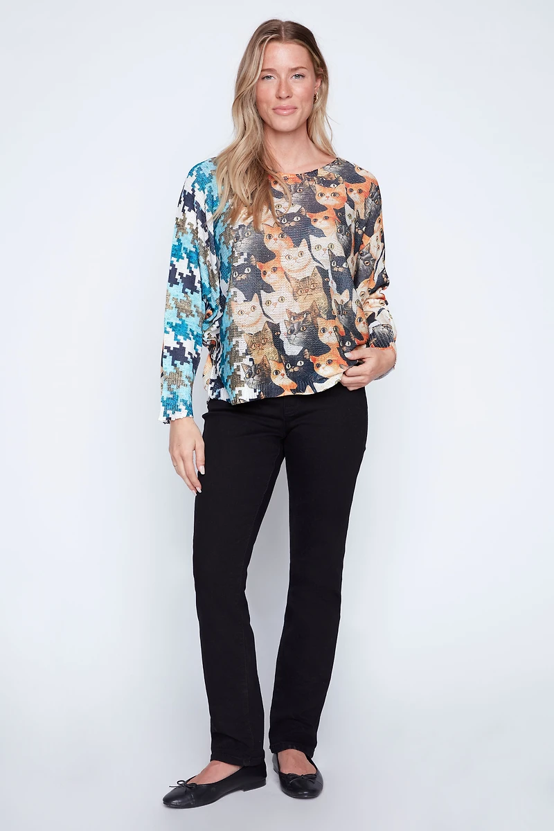 Cats print knit sweater