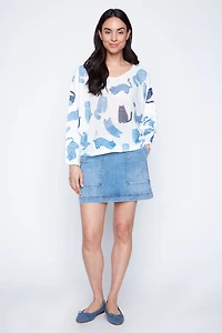 Soft cat print knit sweater