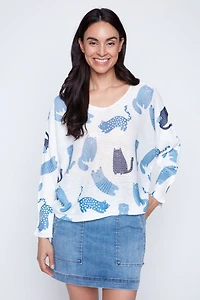 Soft cat print knit sweater